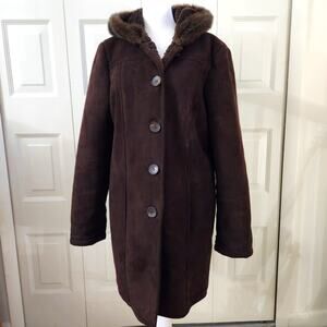Vintage Braetan Women’s Brown Hooded Winter Coat Suede Look Faux Fur